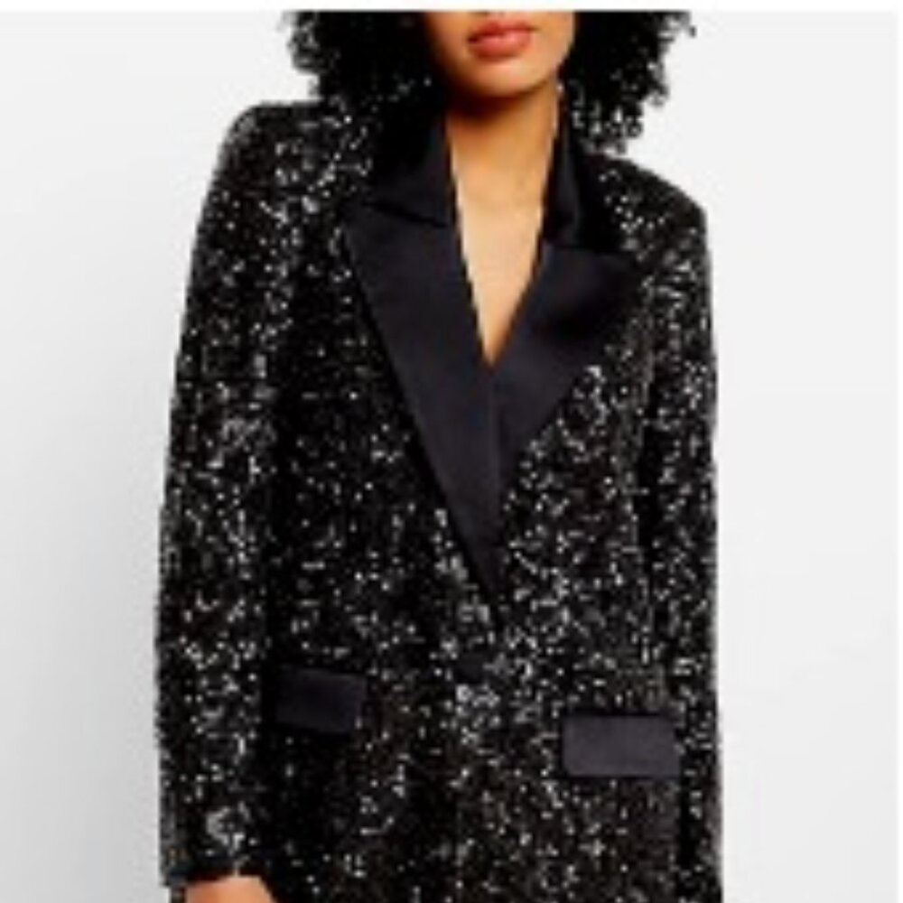 Sequin Peak Lapel Boyfriend Tuxedo Blazer
